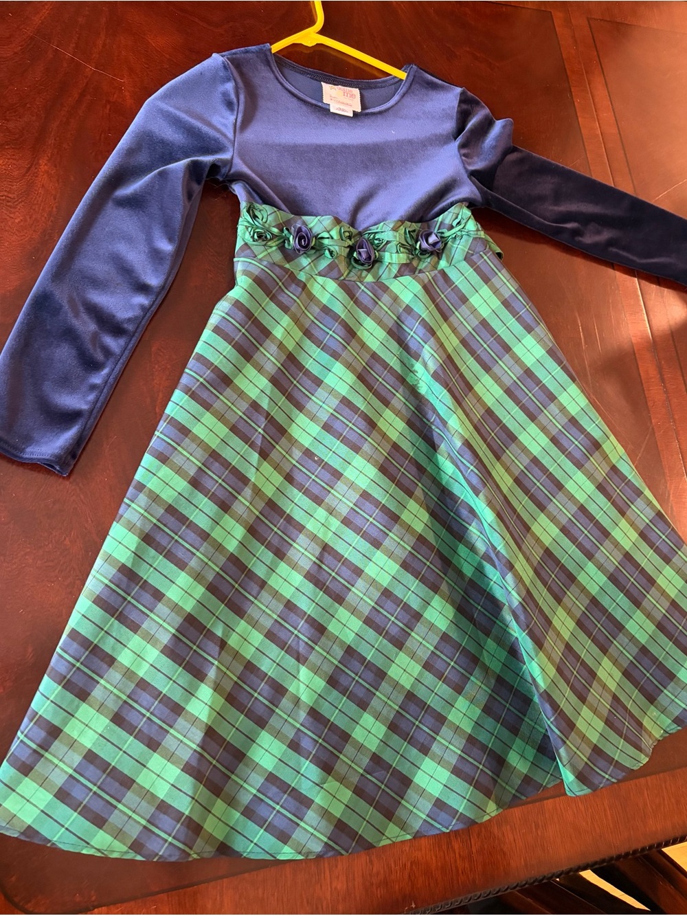Youngland Navy Bodice with Green Plaid Skirt Holiday Dress